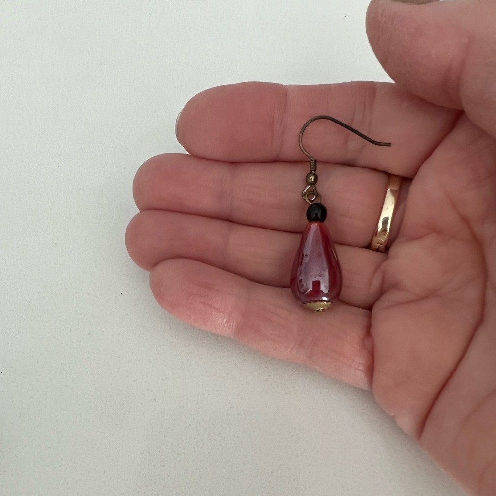 Bijoux Terner Pink Glass Black Teardrop Earrings Silver Pierced Boho Ethnic NWT - Picture 8 of 8